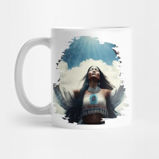 Beautiful Native American woman; boho; women; spiritual; mediation; light; awakening; beautiful; ritual; heavens; sky; meditate; spirtuality; Mug